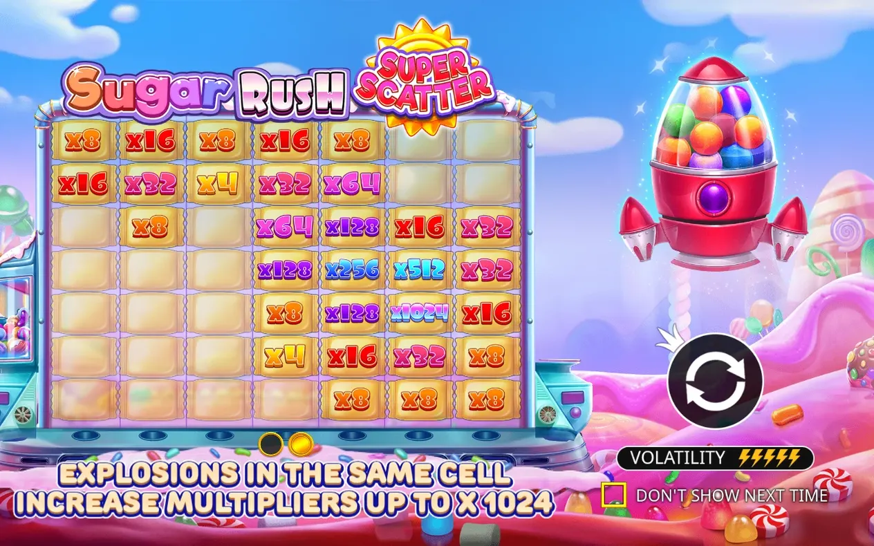 Splash screen shows grid tiles multiplying up to x1024 beside the red Scatter rocket icon.