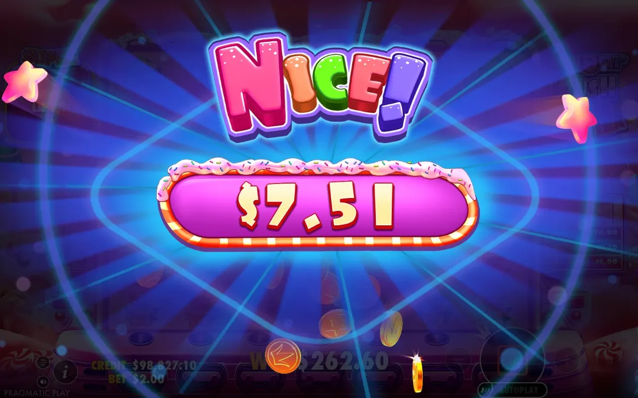 "Nice!" win celebration screen displays a $7.51 payout on a pink frosted banner.